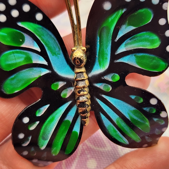 Vintage Green and Blue Butterfly Brooch - Picture 4 of 6